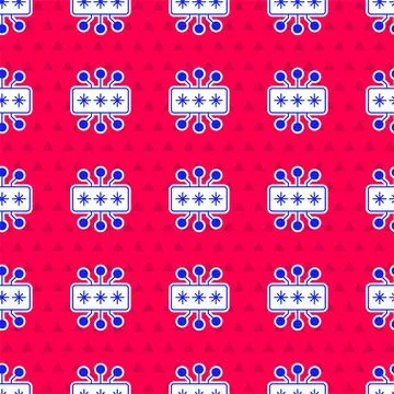 Blue Cyber security icon isolated seamless pattern on red background. Closed Stock Illustration