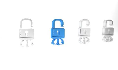 Blue Cyber security icon isolated on white background. Closed padlock on di.. Stock Illustration