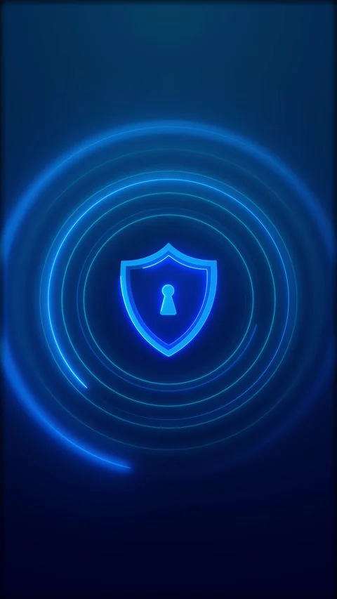 Blue Cyber Security Shield Lock Protection Interface Stock Footage 341370709