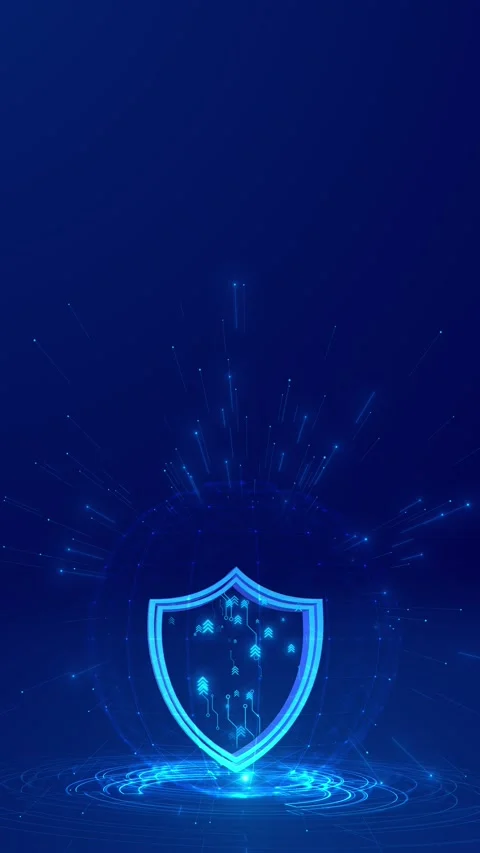 Blue cyber shield copy space background glowing protection emblem, network Stock Footage 340526612