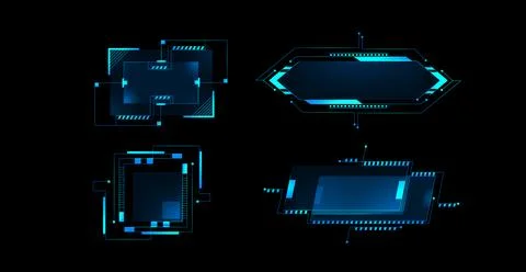 Blue cyberpunk hud frames set isolated on black Illustrazione stock