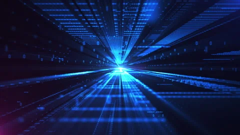 Blue cyberspace with digital light beam surrounded by binary code Stock Footage 294286415