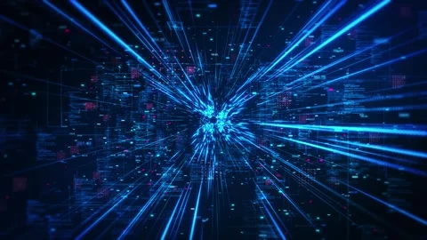 Blue cyberspace digital light beam binary code futuristic gridlines, advanced te Stock-Footage 341908132
