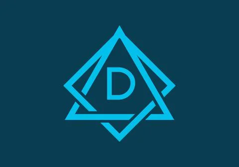 Blue D initial letter in triangle square frame Stock Illustration