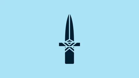 Blue Dagger icon isolated on blue background. Knife icon. Sword with sharp blade Stock Footage 230597774