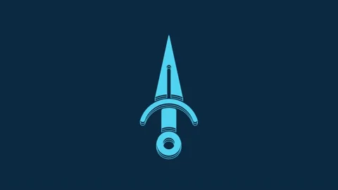 Blue Dagger icon isolated on blue background. Knife icon. Sword with sharp blade Stock Footage 235780970