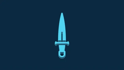 Blue Dagger icon isolated on blue background. Knife icon. Sword with sharp blade Stock Footage 235790609