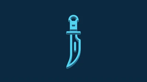 Blue Dagger icon isolated on blue background. Knife icon. Sword with sharp blade Stock Footage 235794785