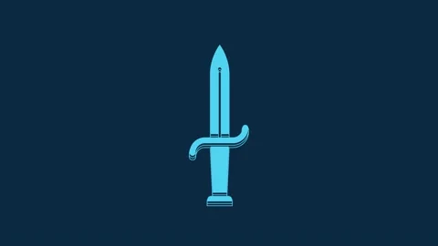 Blue Dagger icon isolated on blue background. Knife icon. Sword with sharp blade Stock Footage 235823019