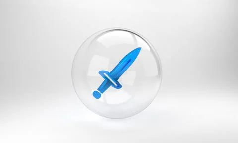 Blue Dagger icon isolated on grey background. Knife icon. Sword with sharp bl Illustrazione stock