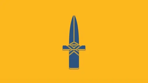 Blue Dagger icon isolated on orange background. Knife icon. Sword with sharp Stock Footage 234015090