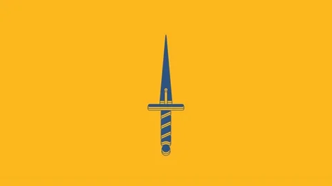 Blue Dagger icon isolated on orange background. Knife icon. Sword with sharp Stock Footage 234727416