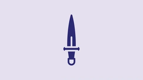 Blue Dagger icon isolated on purple background. Knife icon. Sword with sharp Stock Footage 232916141