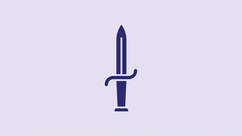 Blue Dagger icon isolated on purple background. Knife icon. Sword with sharp Stock Footage 232917617