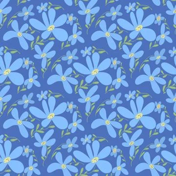 Blue Daisies Repeat Pattern 스톡 일러스트