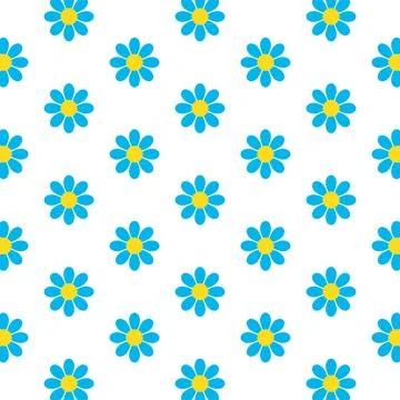 Blue daisy chamomile flower repeat pattern on white background vector Stock Illustration