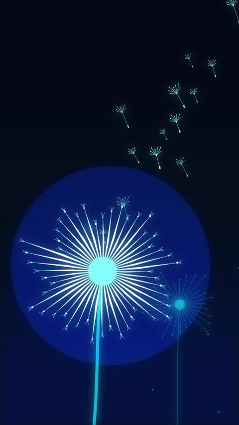 Blue dandelion glow animation with glowing seeds floating in the night 動画素材 346644842