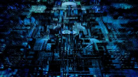 Blue dark cyberpunk technological digital computer background Stock Illustration