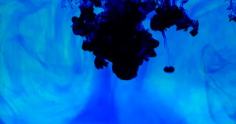 Blue dark ink dropping in blue water flowing motion background Video stock 219302746