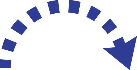 Blue dashed arc arrow pointing down icon Illustrazione stock