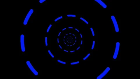 Blue Dashed Spiral Tunnel on Black Background abstract Stock Footage 318053998