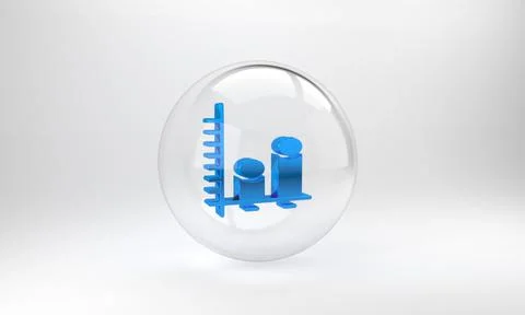 Blue Data analysis icon isolated on grey background. Glass circle button. 3D  Stock Illustration
