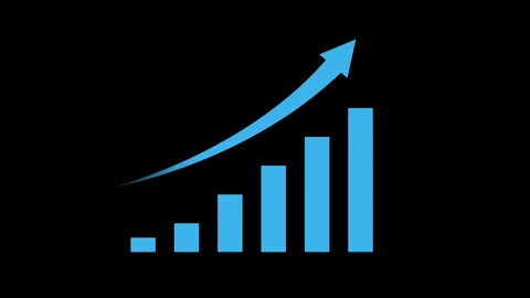 Blue data bar chart arrow growth demonstration animation Stock Footage 275485290