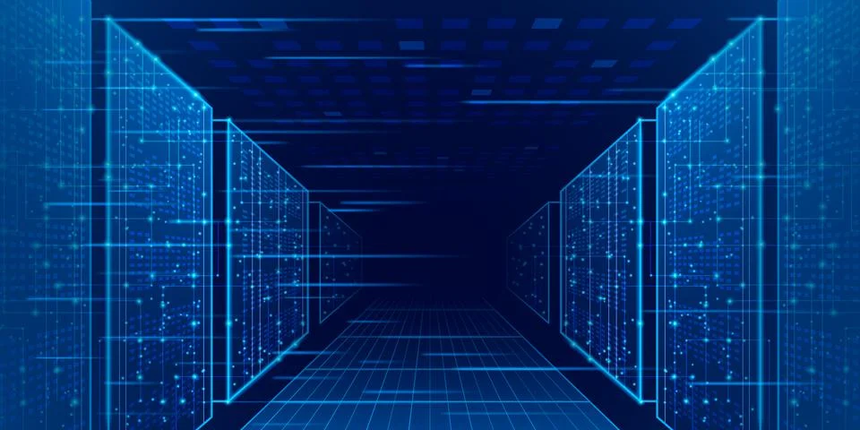 Blue data center abstract vector background. Illustrazione stock