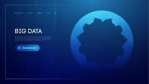 Blue data circle 3d illustration. Sound wave tech vector. Digital data flow Stock Illustration