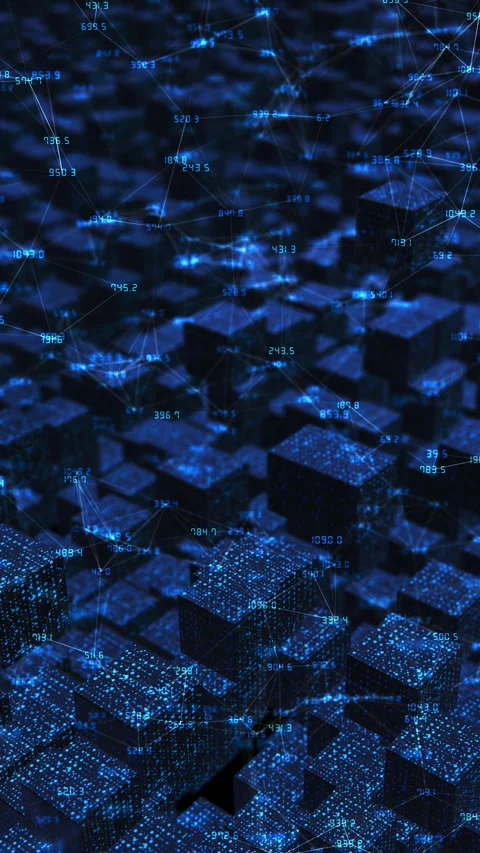 Blue Data Cubes Network with Connected Digital Metrics Video stock 341360455