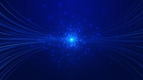 Blue data energy core visual with bright particle center, sweeping light paths, Stock Footage 340552317