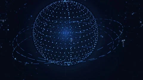 Blue data globe with orbital rings network sphere motion background Stock Footage 338066123