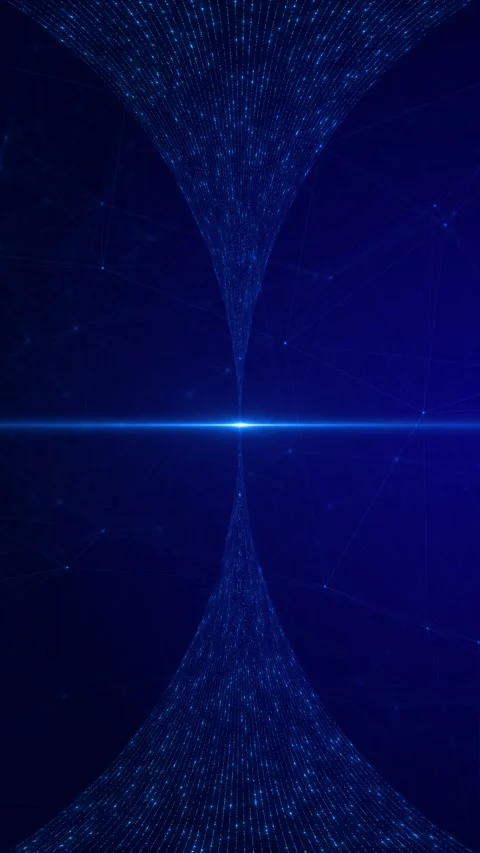Blue data hourglass tunnel background with glowing dotted mesh, curved network l Stock Footage 340550278