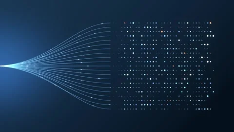 Blue Data Lines Converging into Glowing Grid of Dots Stock Footage 347720396
