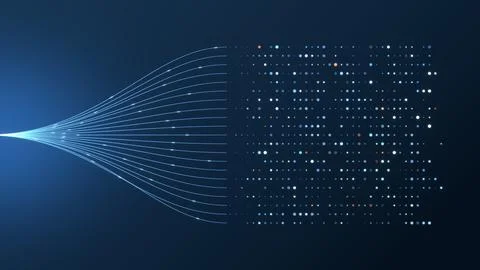 Blue Data Lines Converging into Glowing Grid of Dots Stock Illustration
