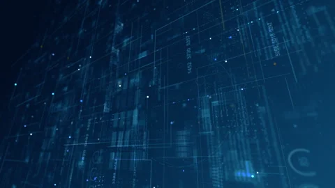 Blue data matrix simulation digital line and grid perspective technology Stock Footage 245182438