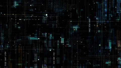 Blue data matrix simulation digital line and grid technology with futuristic HUD Stockbeeldmateriaal 245182469