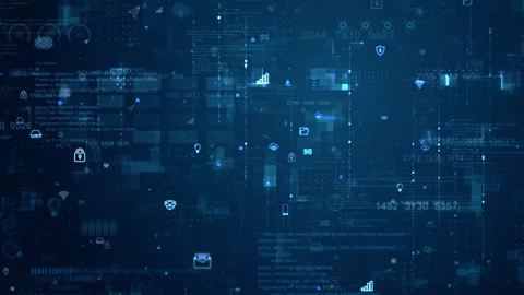 Blue data matrix simulation digital grid line and ai technology icon Stock Footage 245446441
