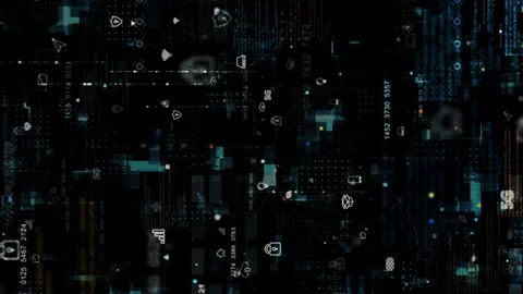 Blue data matrix simulation digital grid line and ai technology icon Stockbeeldmateriaal 247504661