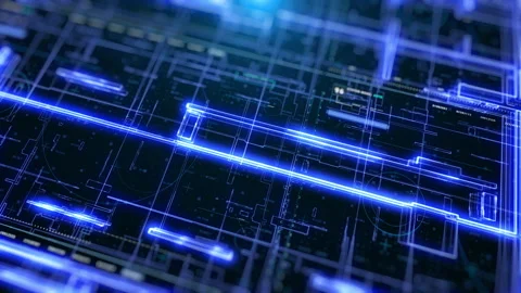 Blue Data Matrix Simulation with Digital Line and Technology Grid Stock Footage 338207577