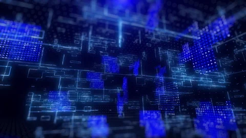 Blue Data Matrix Simulation with Digital Line and Technology Grid 動画素材 338211500