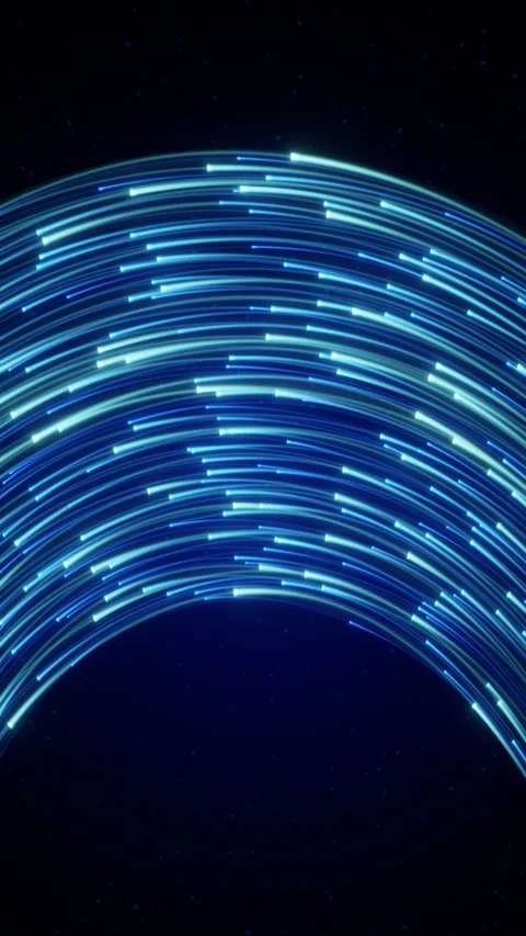 Blue data particles flowing along a fiber arc, vertical Stock Footage 348220061