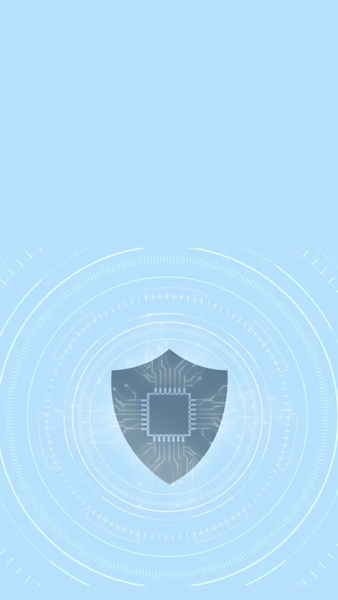 Blue data protection HUD background shield symbol, processor core, circular 스톡 동영상 334125217