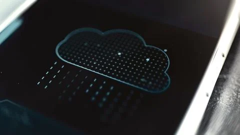 Blue data rain beneath cloud icon Stock Photos