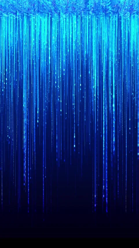 Blue data rain curtain vertical glowing streams, falling particles, and dark dig Stock Footage 340566890