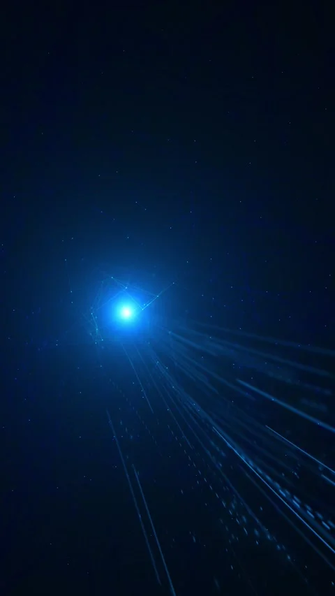 Blue data speed lines background bright glowing point, dark digital depth Stock Footage 340479677