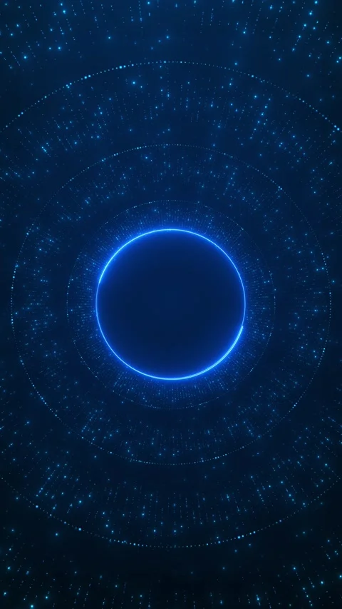 Blue data sphere ring background luminous circular dots, radial motion, futurist Stock Footage 340410387