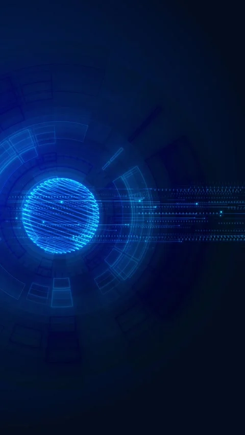 Blue data sphere transfer background with glowing circular lines, fast digital t Stock Footage 340550561