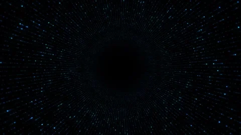 Blue data tunnel perspective background dotted lines, dark center, and glowing d Stock Footage 340410422
