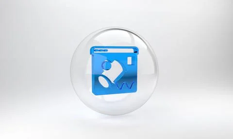 Blue Data visualisation icon isolated on grey background. Glass circle button Illustrazione stock